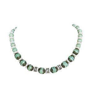 Aqua Green Glass Beads Necklace Retro Vintage Pastel Beads Choker Short Necklace